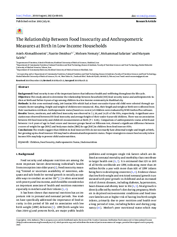 (PDF) The Relationship Between Food Insecurity and Anthropometric ...