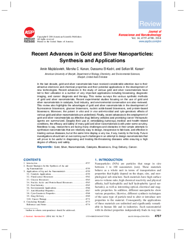 (PDF) Recent Advances in Gold and Silver Nanoparticles: Synthesis and ...