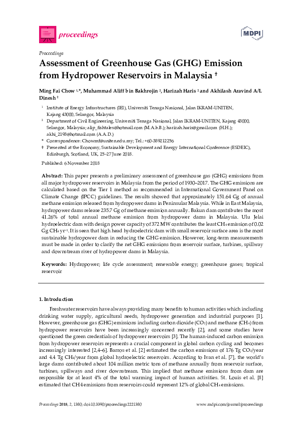 (PDF) Assessment of Greenhouse Gas (GHG) Emission from Hydropower ...