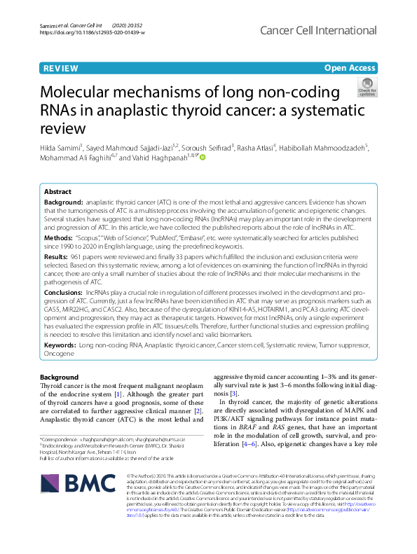 (PDF) Molecular mechanisms of long non-coding RNAs in anaplastic ...