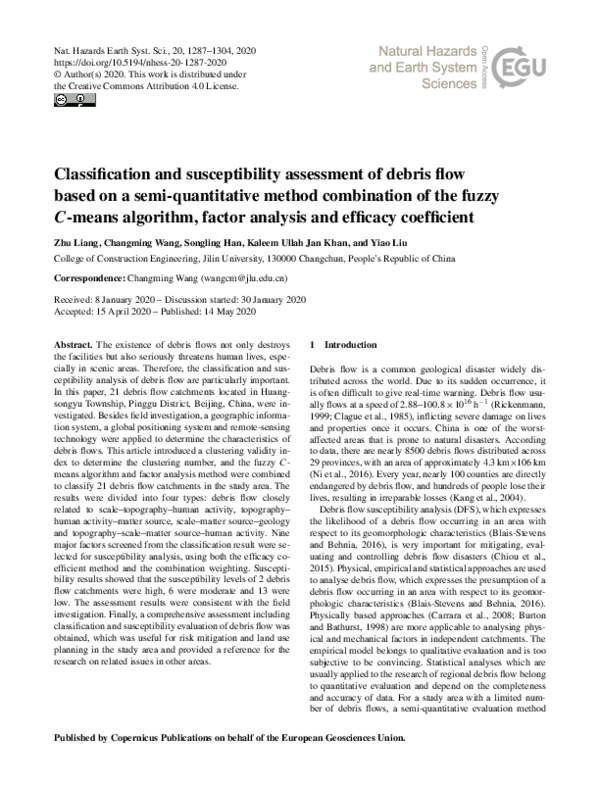 (PDF) Classification and susceptibility assessment of debris flow based ...