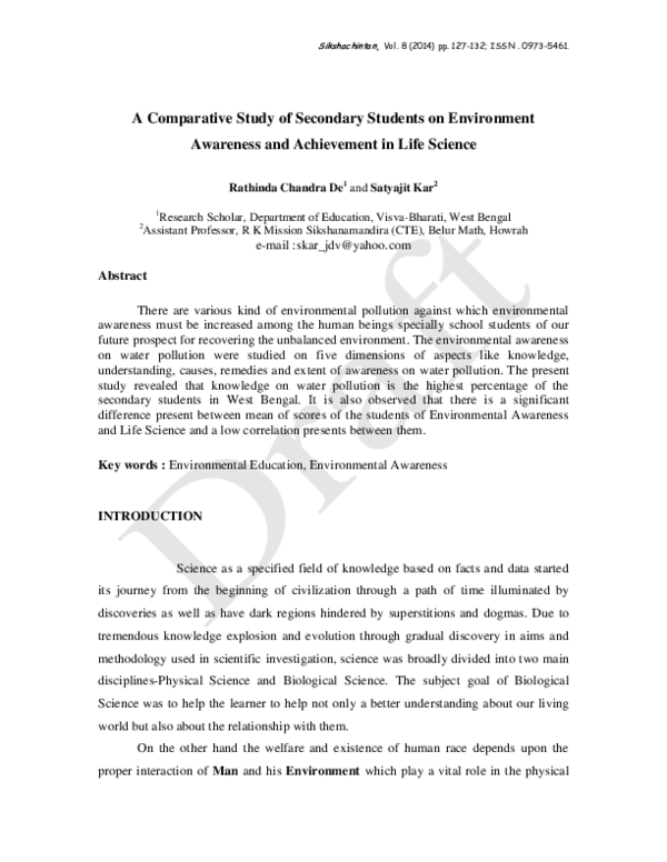 (PDF) A Comparative Study of Secondary Students on Environment ...
