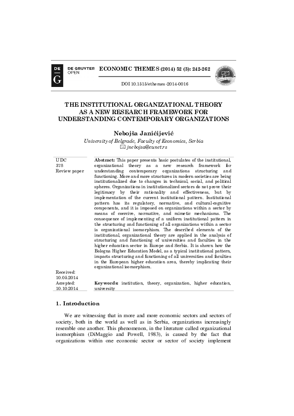 PDF) The Institutional Organizational Theory As A New Research