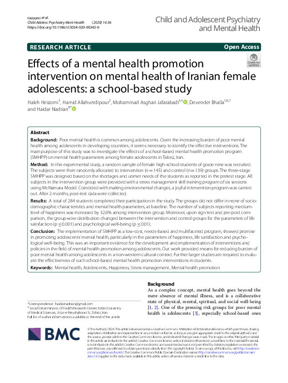(PDF) Effects of a mental health promotion intervention on mental ...