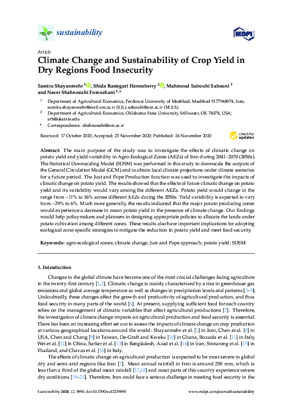 (PDF) Climate Change and Sustainability of Crop Yield in Dry Regions ...
