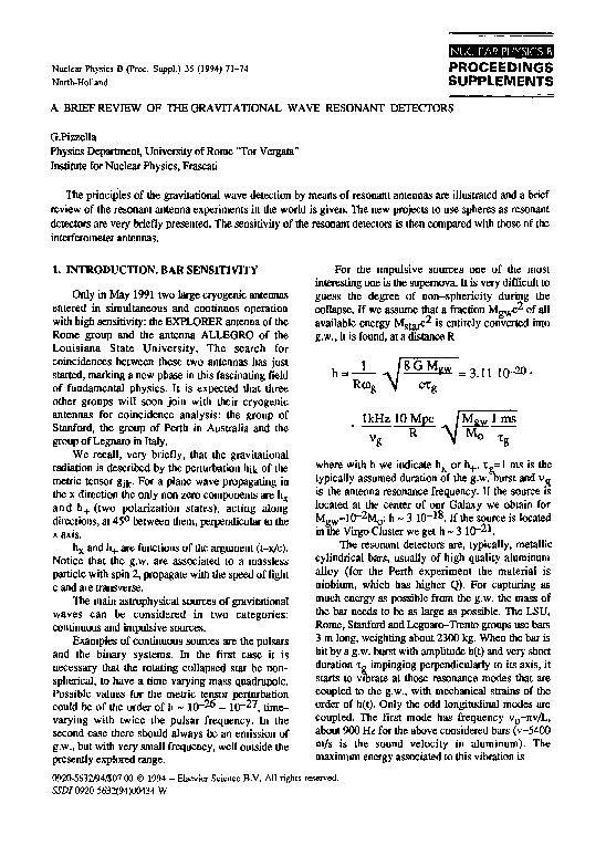 (PDF) A brief review of the gravitational wave resonant detectors