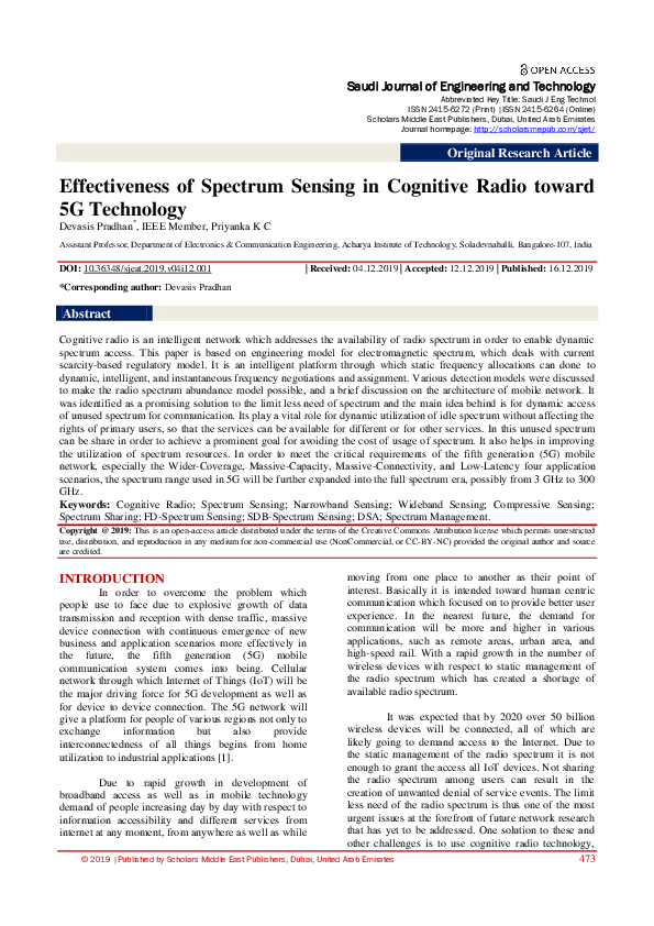 (PDF) Effectiveness of Spectrum Sensing in Cognitive Radio toward 5G ...
