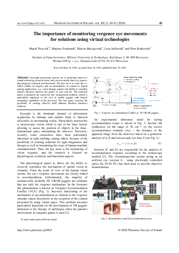 (PDF) The importance of monitoring vergence eye movements for solutions ...