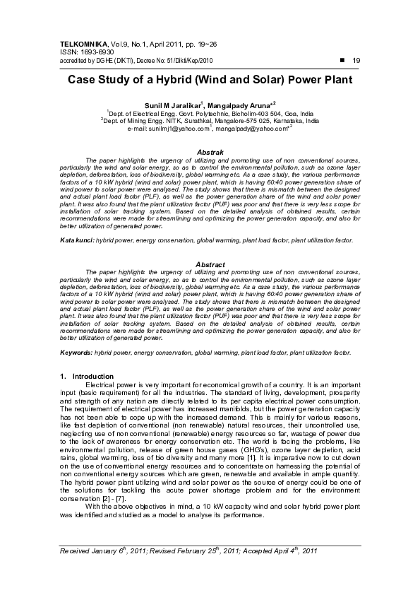 (PDF) Case Study of a Hybrid (Wind and Solar) Power Plant