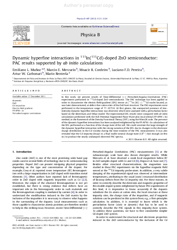 (PDF) 111Cd-doped ZnO physicaB FINAL