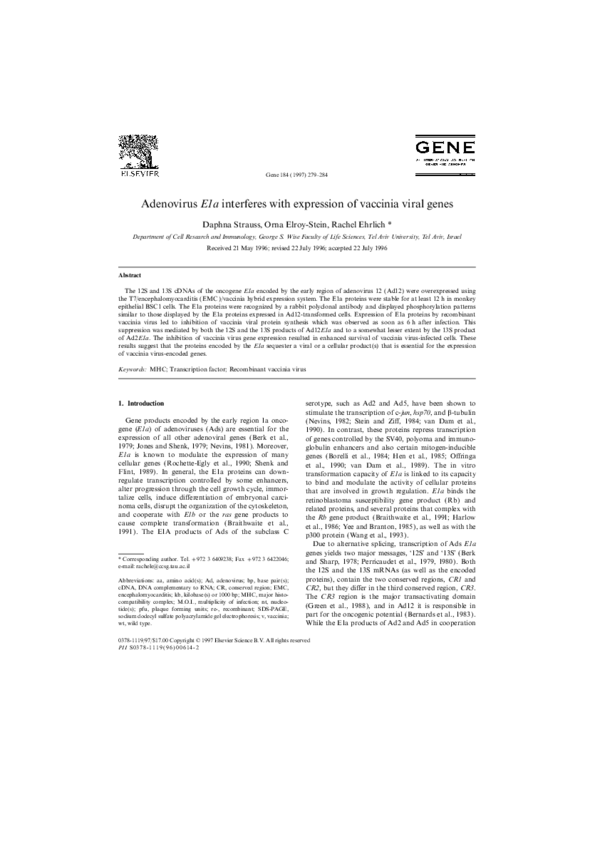 (PDF) Adenovirus E1a interferes with expression of vaccinia viral genes