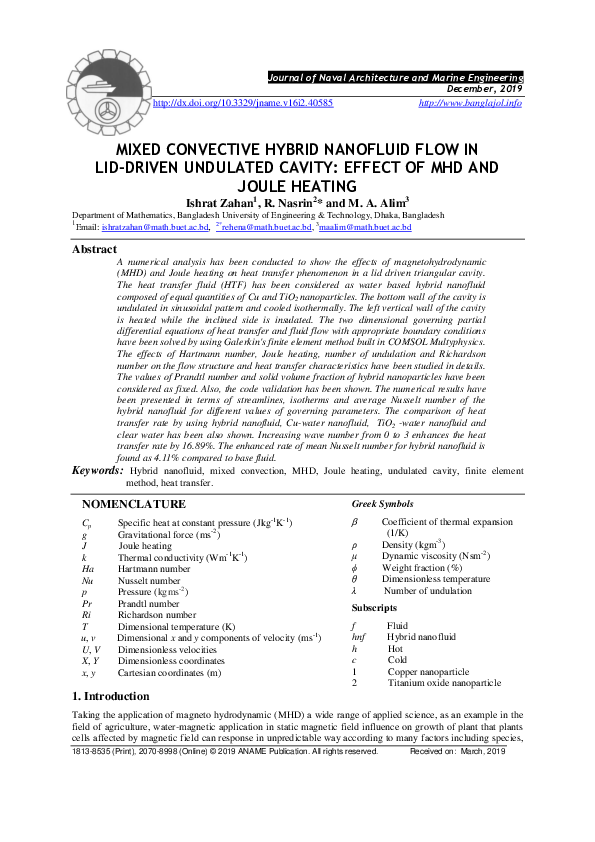 (PDF) Mixed convective hybrid nanofluid flow in lid-driven undulated ...