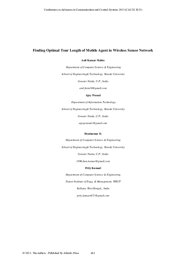 (PDF) Finding Optimal Tour Length of Mobile Agent in Wireless Sensor ...