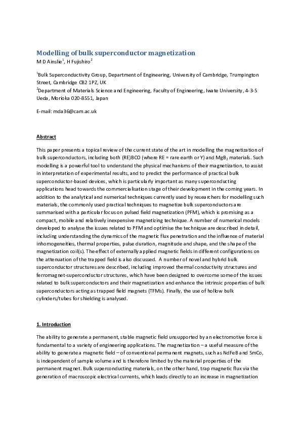 (PDF) Modelling of bulk superconductor magnetization