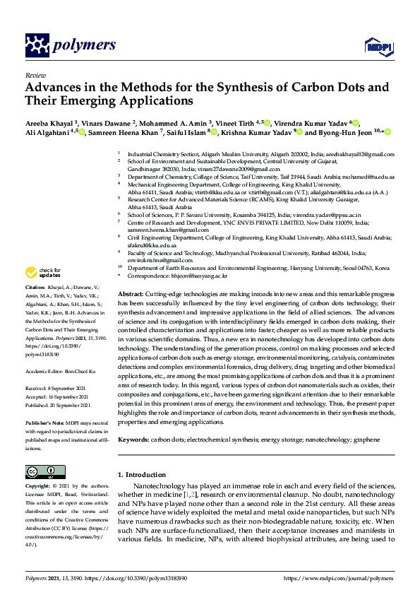 (PDF) Advances in the Methods for the Synthesis of Carbon Dots and ...