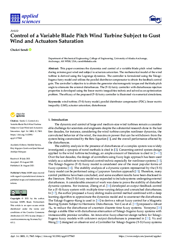 (PDF) Control of a Variable Blade Pitch Wind Turbine Subject to Gust ...