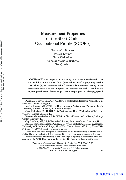 (PDF) Measurement Properties of the Short Child Occupational Profile ...
