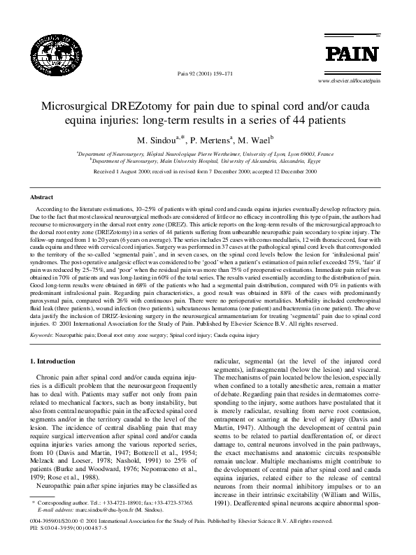 (PDF) Microsurgical DREZotomy for pain due to spinal cord and/or cauda ...