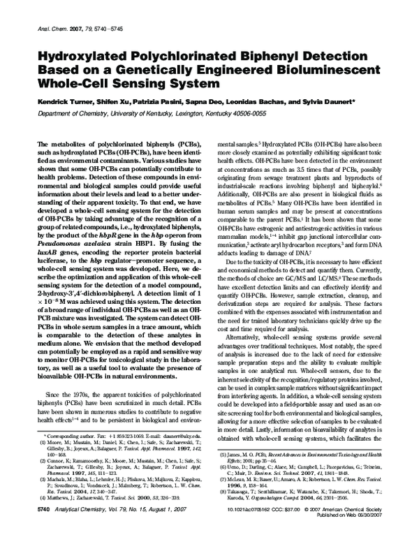 (PDF) Hydroxylated Polychlorinated Biphenyl Detection Based on a ...