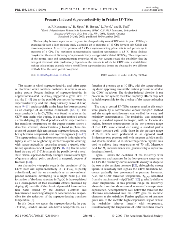 (PDF) Pressure Induced Superconductivity in Pristine 1T-TiSe_{2}