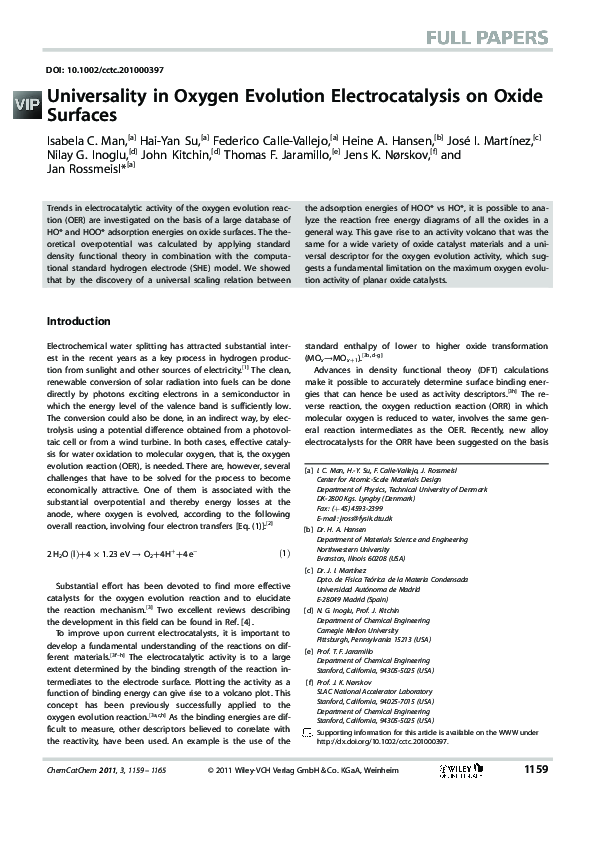 (PDF) Universality in Oxygen Evolution Electrocatalysis on Oxide Surfaces