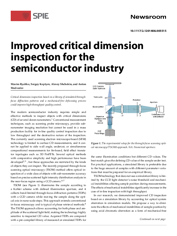 (PDF) Improved critical dimension inspection for the semiconductor industry