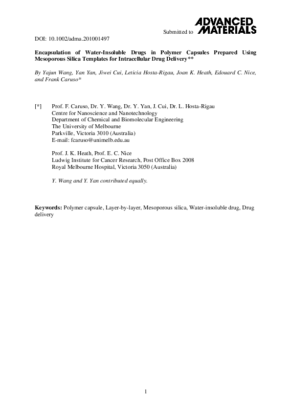 (PDF) Encapsulation of Water-Insoluble Drugs in Polymer Capsules ...