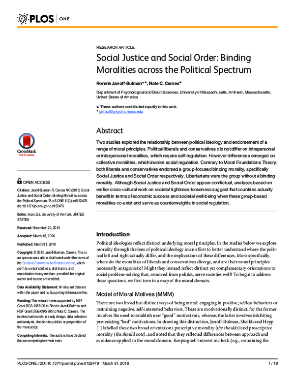 (PDF) Social Justice and Social Order: Binding Moralities across the ...
