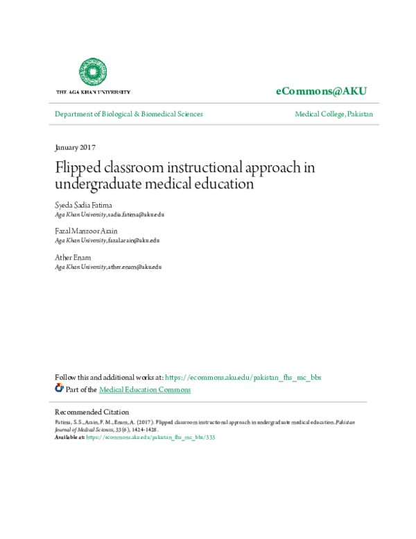 (PDF) Flipped classroom instructional approach in undergraduate medical ...