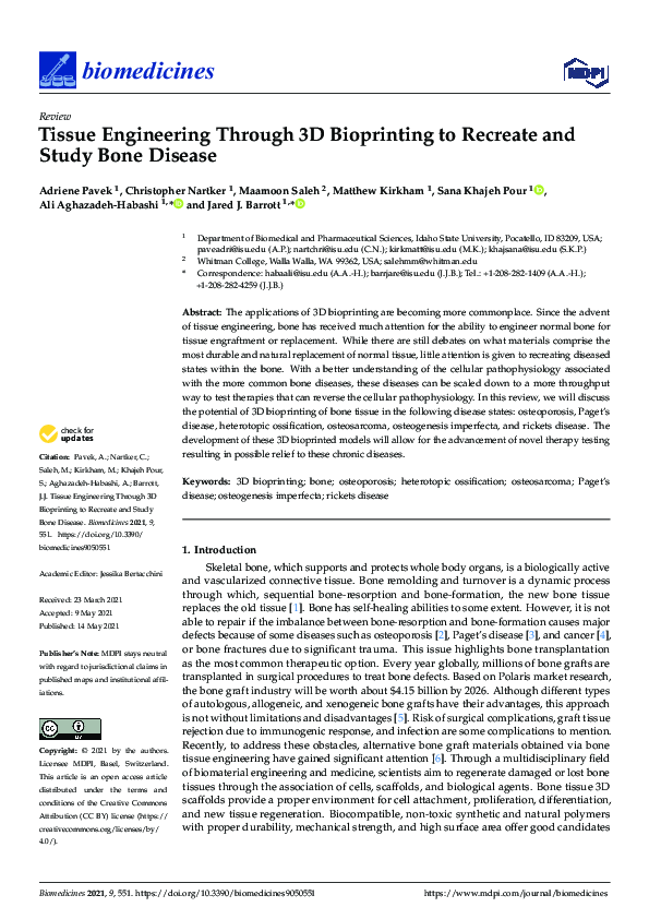 (PDF) Tissue Engineering Through 3D Bioprinting to Recreate and Study ...
