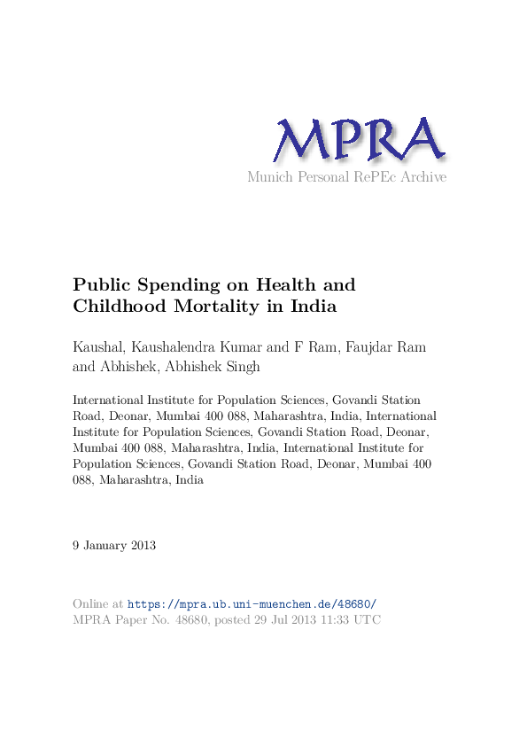 (PDF) Public Spending on Health and Childhood Mortality in India
