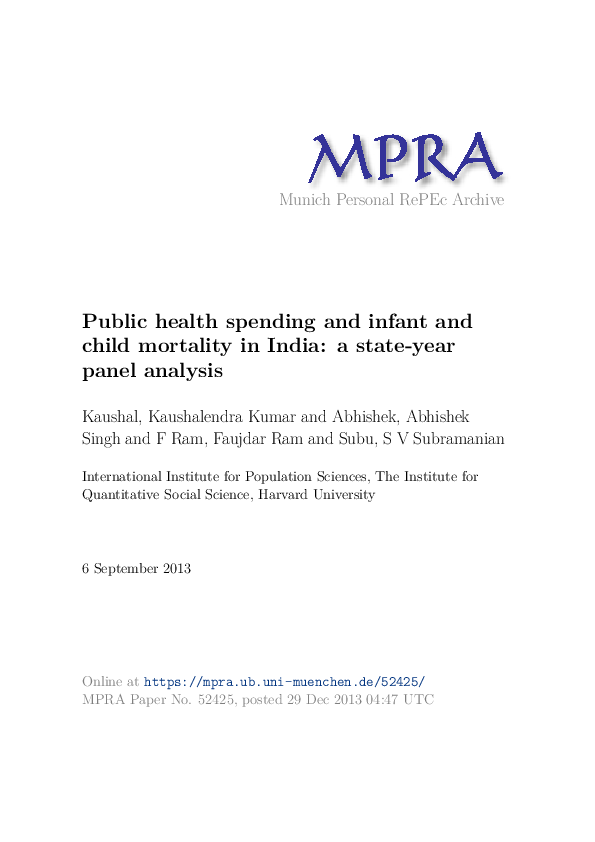 (PDF) Public Health Spending and Infant and Child Mortality in India: A ...