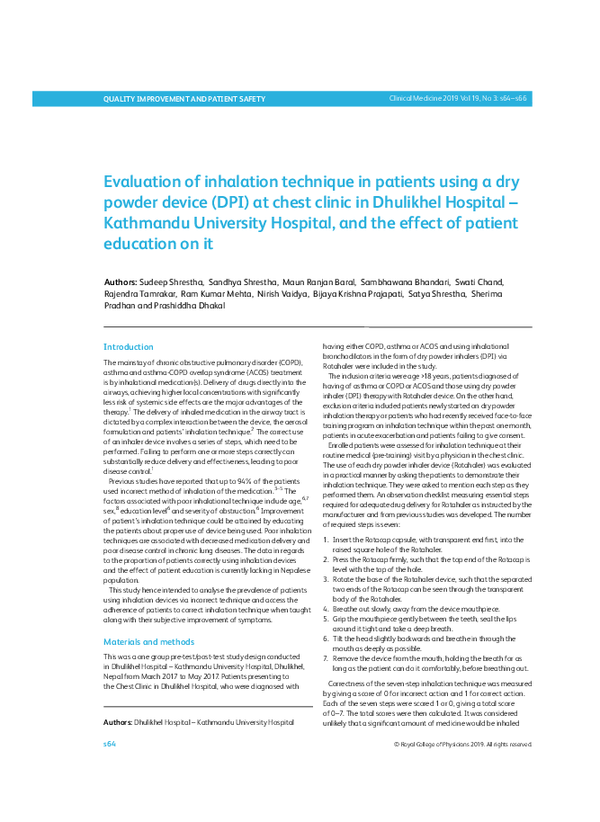 (PDF) Evaluation of inhalation technique in patients using a dry powder