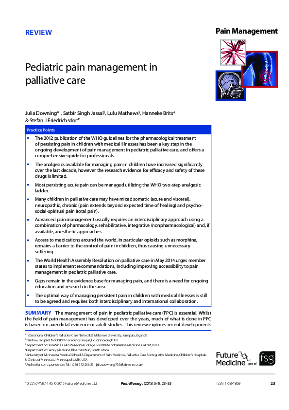 (PDF) Pediatric pain management in palliative care