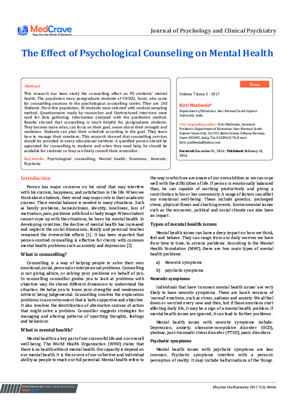 (PDF) The Effect of Psychological Counseling on Mental Health