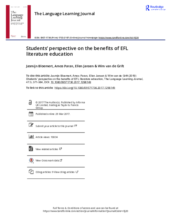 (PDF) Students’ perspective on the benefits of EFL literature education