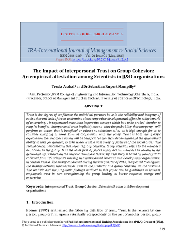 (PDF) The Impact of Interpersonal Trust on Group Cohesion: An empirical ...