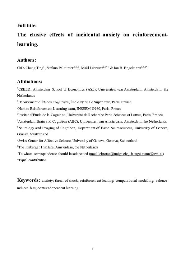 (PDF) The elusive effects of incidental anxiety on reinforcement-learning