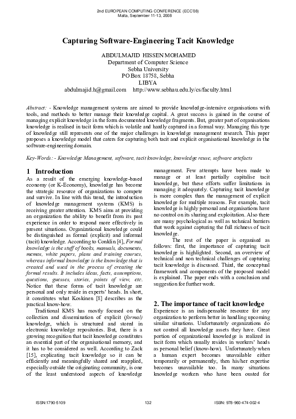 (PDF) Capturing software-engineering tacit knowledge