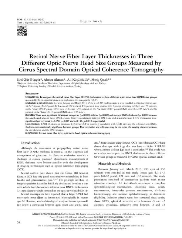 (PDF) Retinal Nerve Fiber Layer Thicknesses in Three Different Optic ...