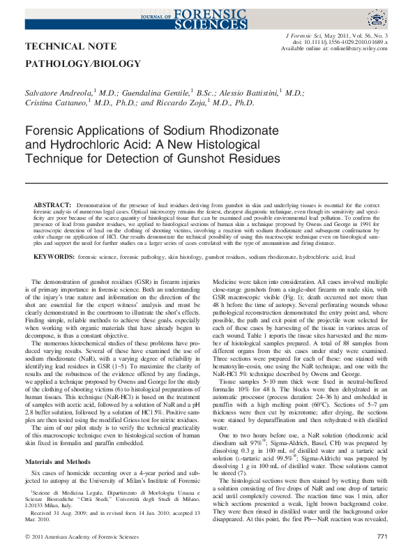 (PDF) Forensic Applications of Sodium Rhodizonate and Hydrochloric Acid ...