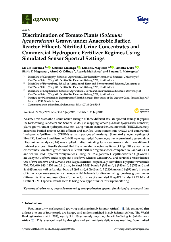 (PDF) Discrimination of Tomato Plants (Solanum lycopersicum) Grown