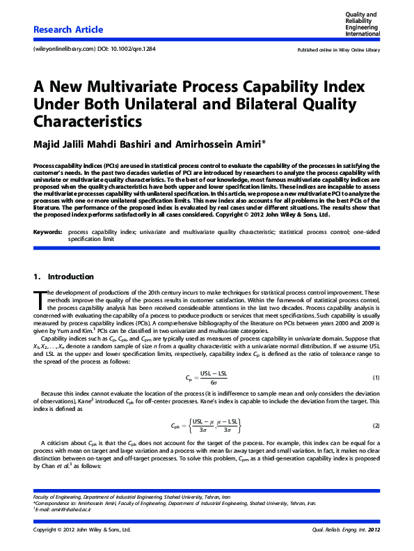 (PDF) A New Multivariate Process Capability Index Under Both Unilateral ...