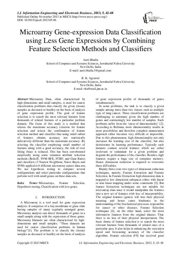 (PDF) Microarray gene-expression data classification using less gene ...