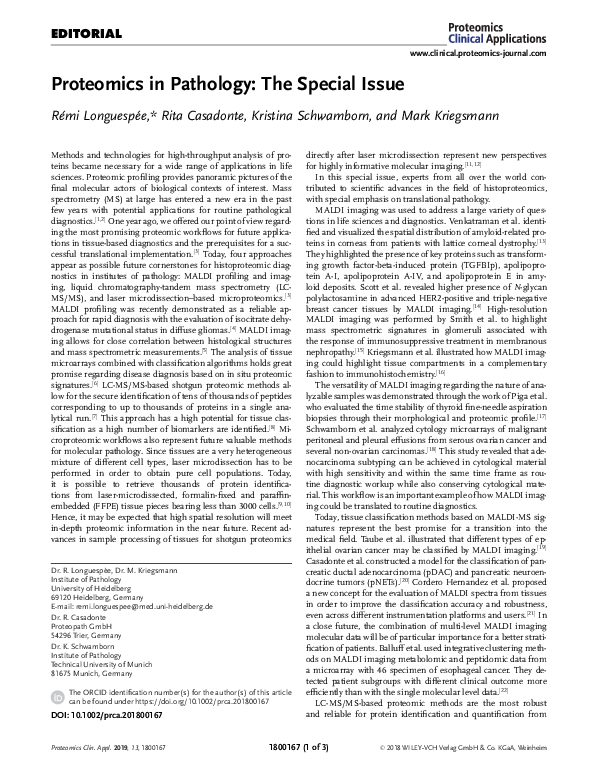 (PDF) Proteomics in Pathology: The Special Issue