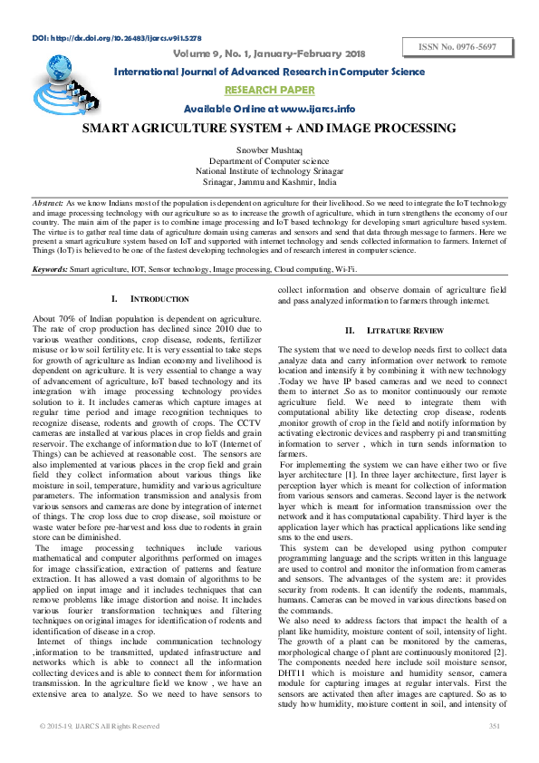 (PDF) Smart Agriculture System + and Image Processing