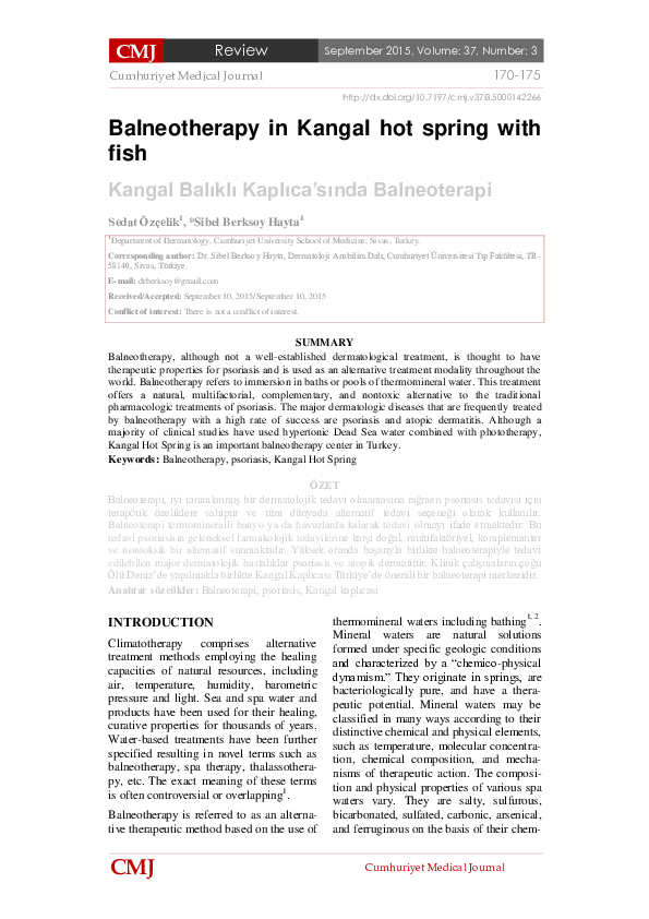 (PDF) Balneotherapy in Kangal hot spring with fish