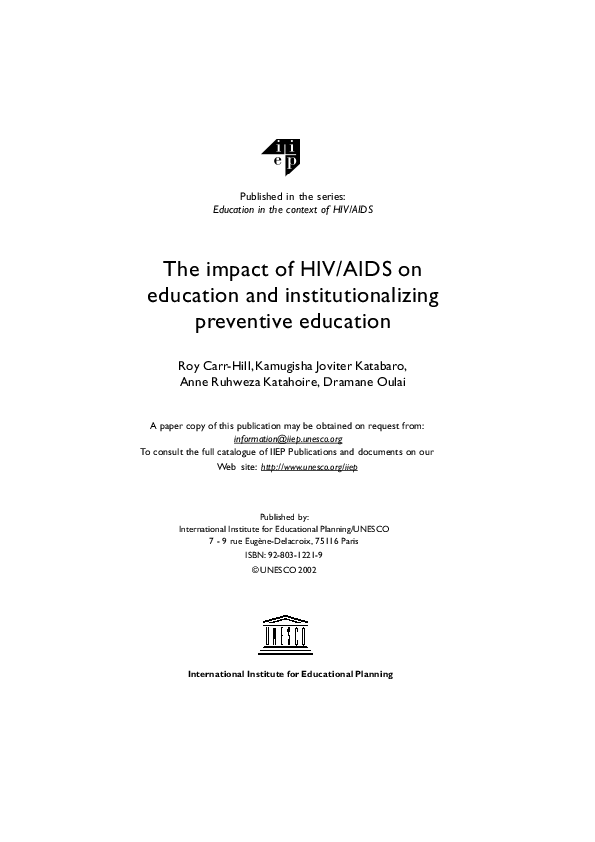 (PDF) The impact of HIV/AIDS on education and institutionalizing ...
