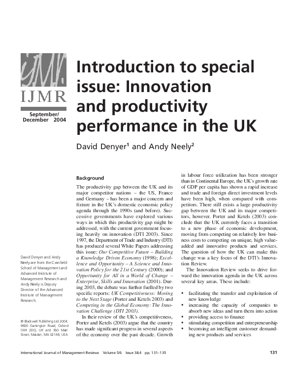 (PDF) Introduction to special issue: Innovation and productivity ...
