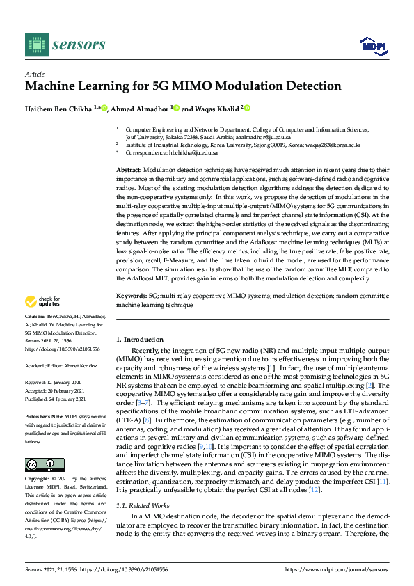 (PDF) Machine Learning for 5G MIMO Modulation Detection